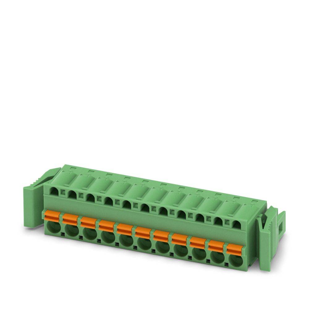 Grüne Schraubklemmenleiste für elektrische Verbindungen mit zwei Reihen und mehreren Anschlußpunkten.