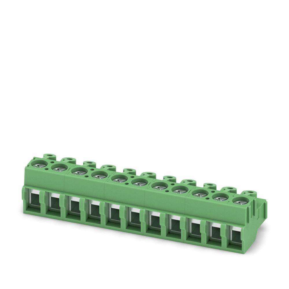 Ein grünes Klemmenblöcke mit mehreren Anschlüssen, entwickelt für elektrische und elektronische Anwendungen.