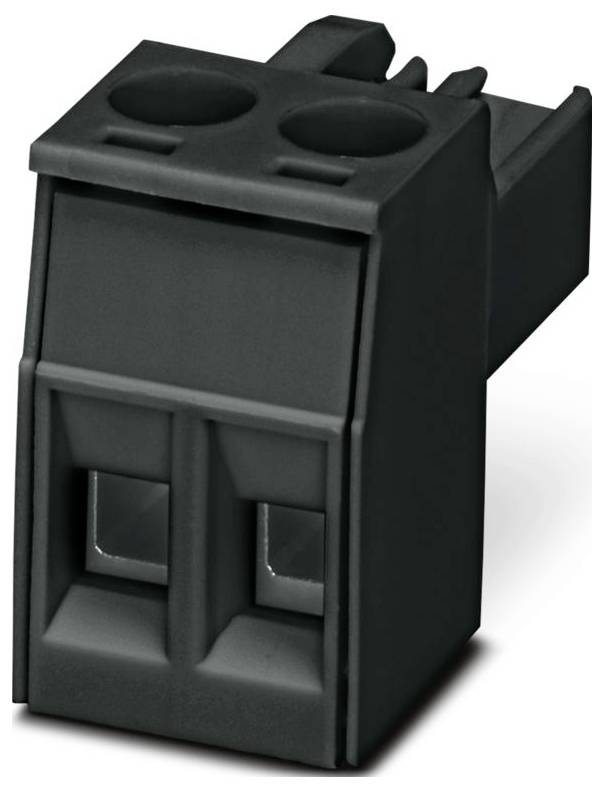 Ein schwarzer Elektrostecker mit zwei Eingriffsöffnungen und einem oberen Spannmechanismus, der zum sicheren Verbinden von Elektrokabeln verwendet wird.