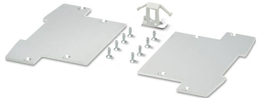 Metallmontageplatten und Schrauben mit einer Halterung zur Verwendung bei der Installation auf ebenen Flächen.