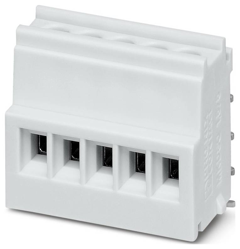 Ein graues Stromverteilerklemmen-Block mit fünf Anschlußpunkten, das zur Befestigung und Organisation von elektrischen Drähten verwendet wird.