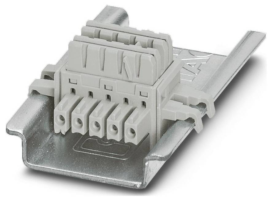 Vierstift-Stecker auf einer Metallleiste montiert, entwickelt für Elektroverkabelungsanwendungen.