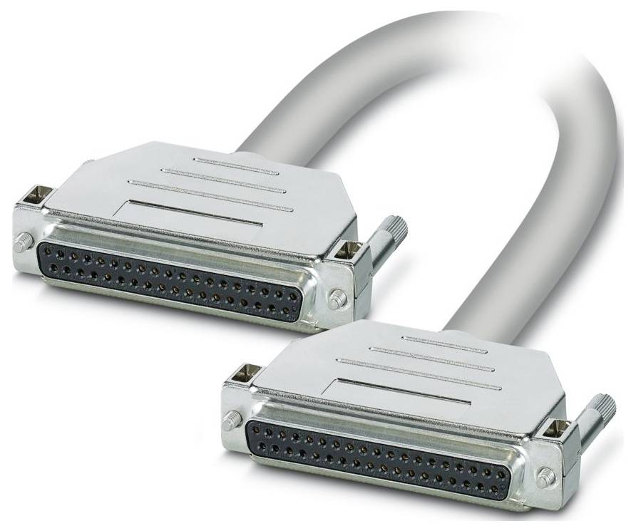 Ein graues paralleles Druckerkabel mit DB25-Steckern an jedem Ende, das zum Anschluss von Druckern an Computer oder andere Geräte verwendet wird.