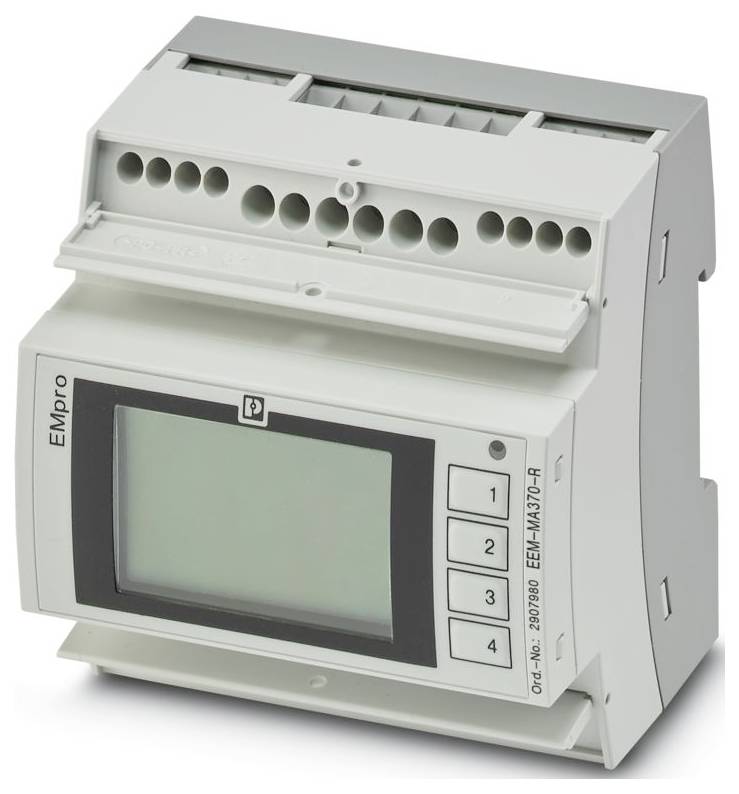 Elektronisches Modul der Marke 'Empro' mit Tasten und Anzeigebildschirm, mehreren Anschlüssen und Verwendung zur Stromverwaltung.