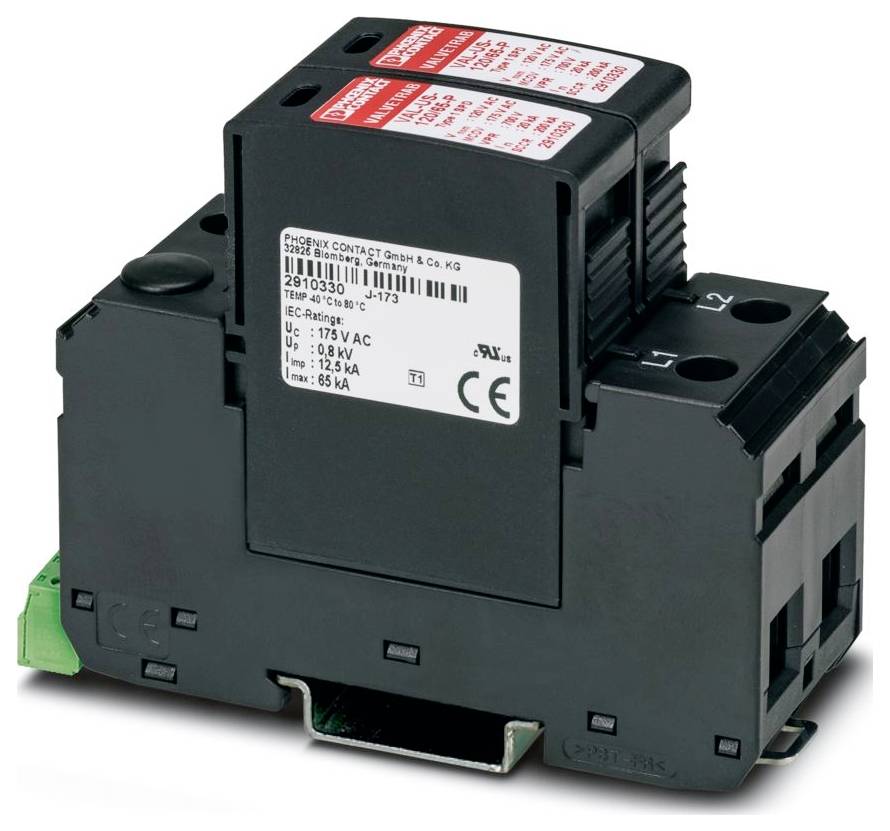 Phoenix Contact Überspannungsschutz, Modell PRT-1S-350/5S, mit einer Bemessungsspannung von 350Vac, 5kA, mit UC ≤ 1,5kV. Geeignet für AC-Stromüberspannungsschutz.