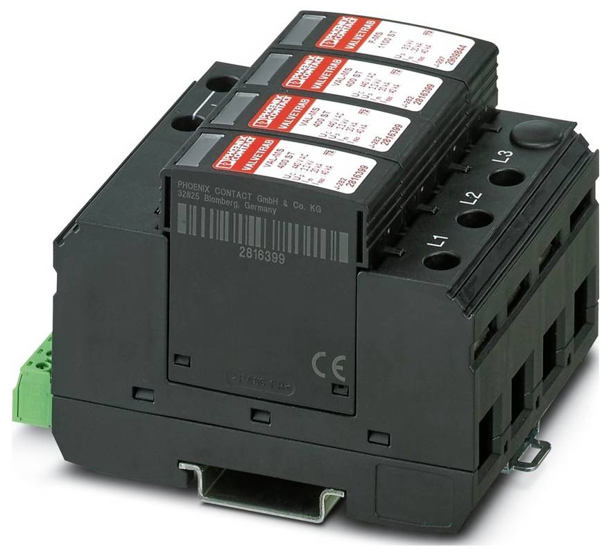 'Phoenix Contact Elektronikgerät PT-IQ-3-BE-UT' mit Anschlüssen und Beschriftungen einschließlich 'geschützt' und 'ungeschützt'.