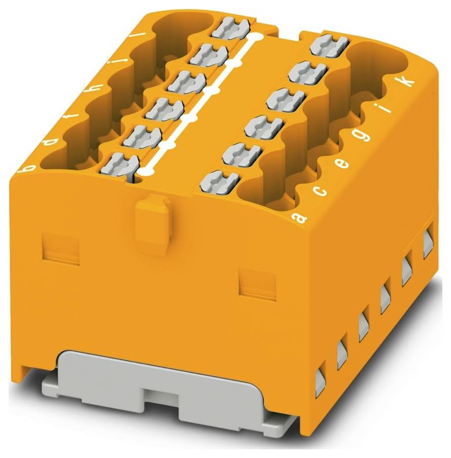 Modularer Klemmblock mit Hebelverbindungen, schwarzes und oranges Design, zeigt offene und geschlossene Positionen für einfache Drahtinstallation.