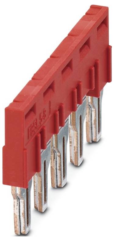 Ein roter Kunststoff-Jumper-Stecker mit sechs Metallstiften zum Verbinden von Schaltkreisen auf elektronischen Platinen.