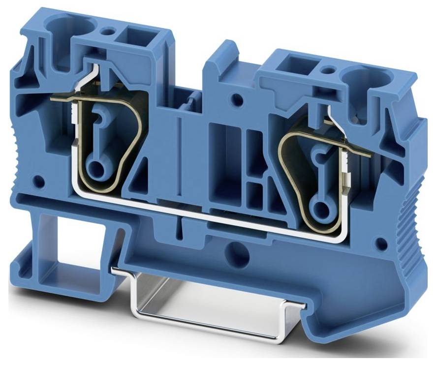 Ein blaues Elektrikklemmblech mit Metallkonnektoren, entwickelt für die sichere Verbindung von Elektrokabeln in einem Schaltkreis.