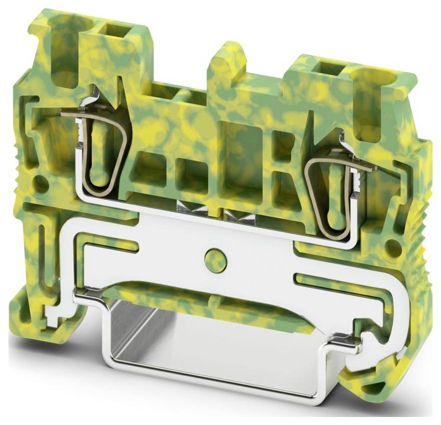 Ein farbenfrohes modulares Klemmleistenblock mit gemustertem gelb-grünem Marmormuster, das Metallverbinder für elektrische Drahtverbindungen aufweist.