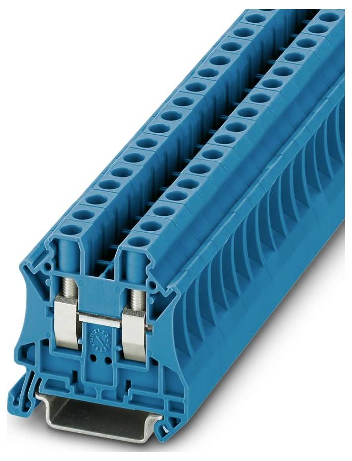 Ein blauer Klemmblock, der in elektrischen Anwendungen verwendet wird und mehrere Anschlussplätze sowie ein robustes Schutzgehäuse für sichere Verdrahtung bietet.