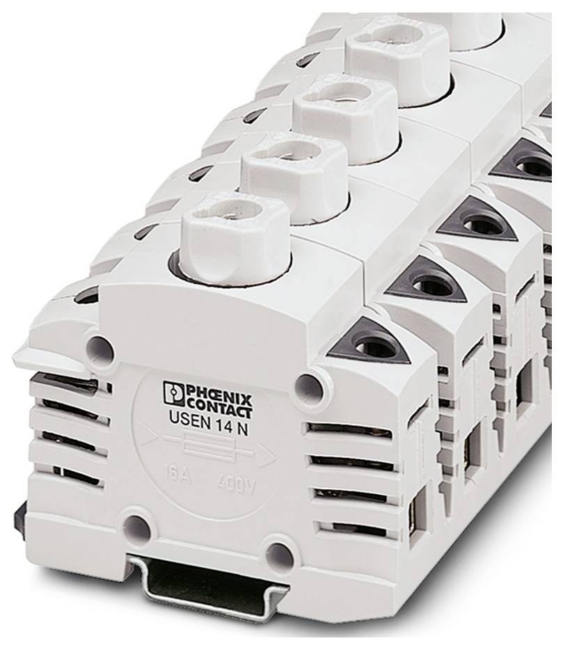 Phoenix Contact USEN 14 N' weiße Anschlussklemme mit mehreren Anschlüssen, konzipiert für effiziente Verdrahtung und Schaltungsverwaltung.