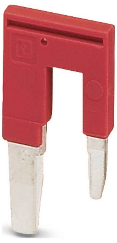 Ein rotes Kunststoff-Sicherungszieher-Werkzeug mit zwei metallischen Zinken, das zum sicheren Entfernen von elektrischen Sicherungen aus ihren Fassungen verwendet wird.