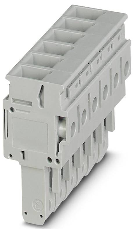 Ein grauer, modularer elektrischer Klemmblock mit mehreren Anschlüssen, der zum Sichern und Organisieren von Elektrokabeln konzipiert ist.