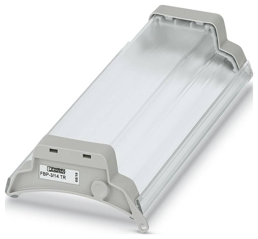 Eine durchscheinende, rechteckige Abdeckung mit einem hellgrauen Rahmen, möglicherweise ein Schutzgehäuse für eine elektrische oder Beleuchtungskomponente.