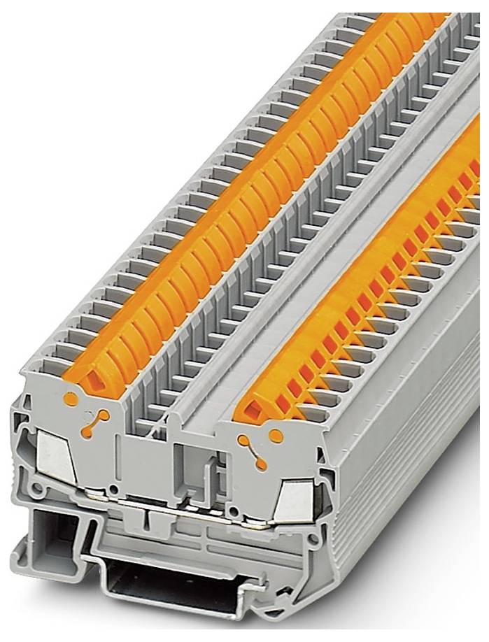 Ein grau-oranges Elektroanschlussblock mit mehreren Verbindungsplätzen, wird zum Sichern und Organisieren von Drahtverbindungen in Schaltkreisen verwendet.