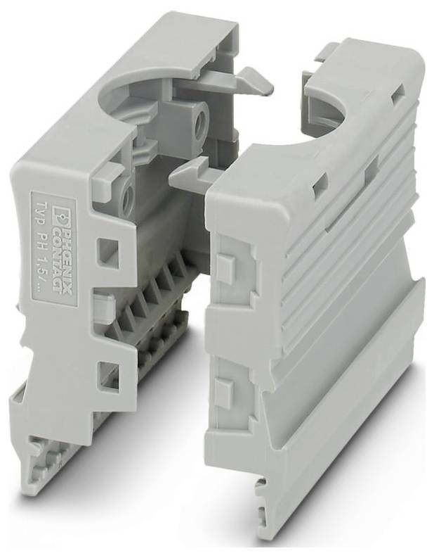 'Phoenix Contact TUP PIT 5' Grau-Klemmblockzubehör mit ausgerichteten Gehäusesegmenten und integriertem Panel-Mount-Design.