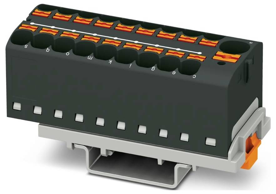 Ein schwarz-orangefarbener Elektrostecker mit mehreren Anschlüssen, montiert auf einem grauen Sockel, wird zur sicheren Stromverbindung verwendet.