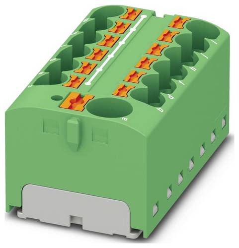 PHOENIX CONTACT PTFIX 10/12X4 GN Verteilerblock, 450 V, 32 A, Anzahl der Anschlüsse 13, Querschnitt 0,2 mm² - 6 mm², AWG 24 - 10, Breite 46,3 mm, Höhe 21,7 mm, Grün, 8 Stück