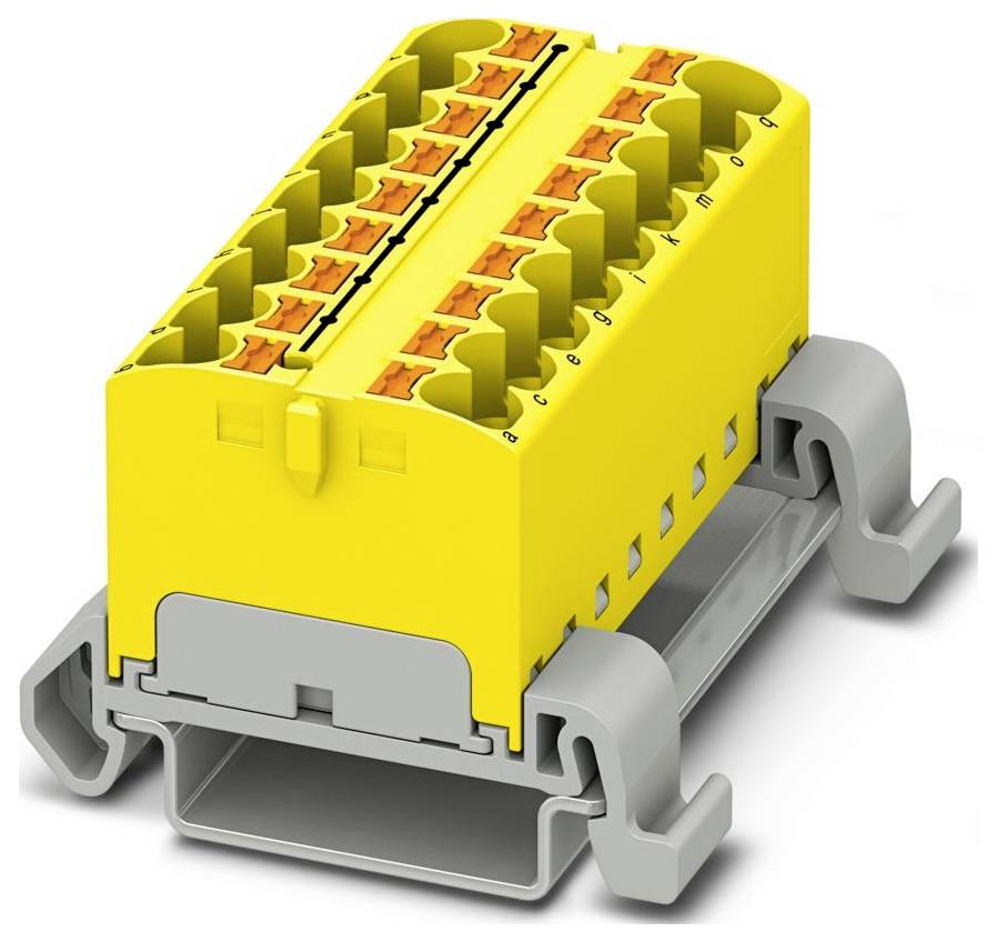 Ein orange-graues Elektroklemmenblock mit mehreren Anschlußpunkten, das zum sicheren Verbinden von elektrischen Drähten verwendet wird.