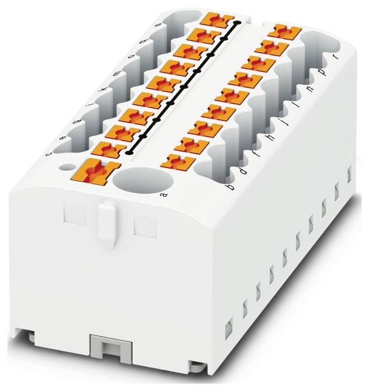 Ein violetter elektrischer Anschlussblock mit mehreren orangefarbenen Hebelsteckern zur Drahtverbindung, entwickelt zur Befestigung elektrischer Drähte.