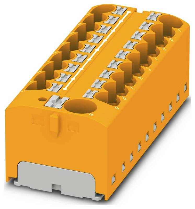 Orangefarbener elektrischer Klemmblock mit mehreren Schlitzen für Drahtverbindungen, mit kompaktem Design für effizientes Verdrahtungsmanagement.