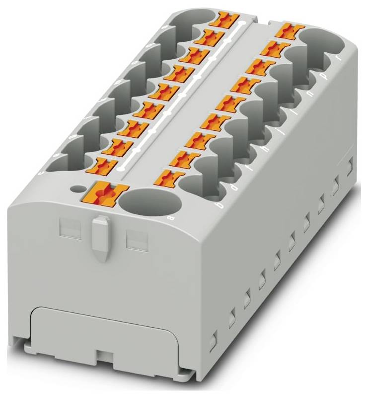 Ein violetter und grauer Elektrostecker mit mehreren Schlitzen und orangefarbenen Klammern, entwickelt für einfaches Verbinden und Trennen.