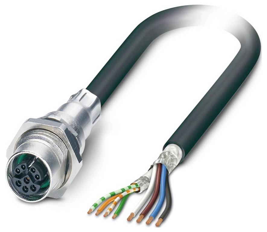 Ein Stecker mit zahlreichen mehrfarbigen Drähten, die sich von ihm erstrecken, typischerweise für Elektronik- oder Industrieanwendungen verwendet.