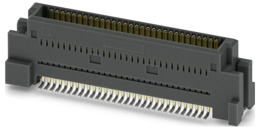 Ein schwarzer elektronischer Stecker mit mehreren Metallstiften, konstruiert zur Montage auf Leiterplatten, wird für Netzwerk- oder Datentransfer verwendet.