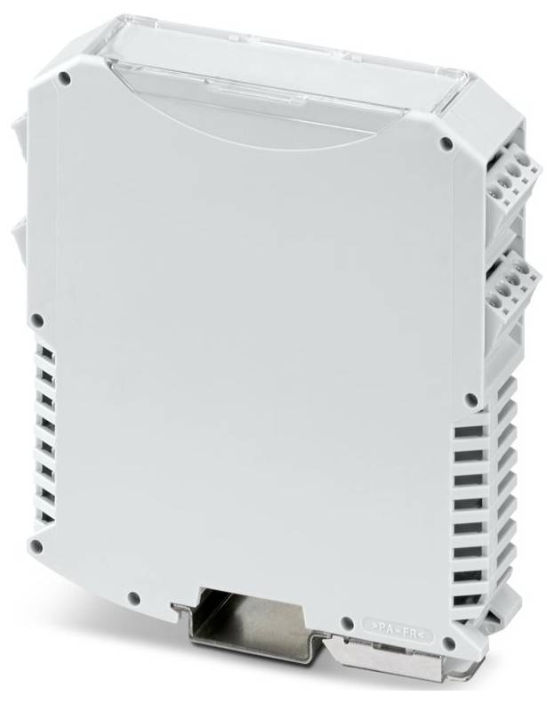 Ein weißes, kastenförmiges elektronisches Gerät mit mehreren Lüftungsöffnungen und Anschlüssen an den Seiten, das für industrielle oder elektronische Anwendungen verwendet wird.