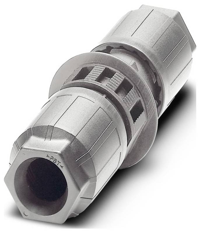 Eine Nahaufnahme eines grauen zylindrischen mechanischen Bauteils mit einem Gewinde an einem Ende und Griffrippen, typischerweise in Industriemaschinen verwendet.