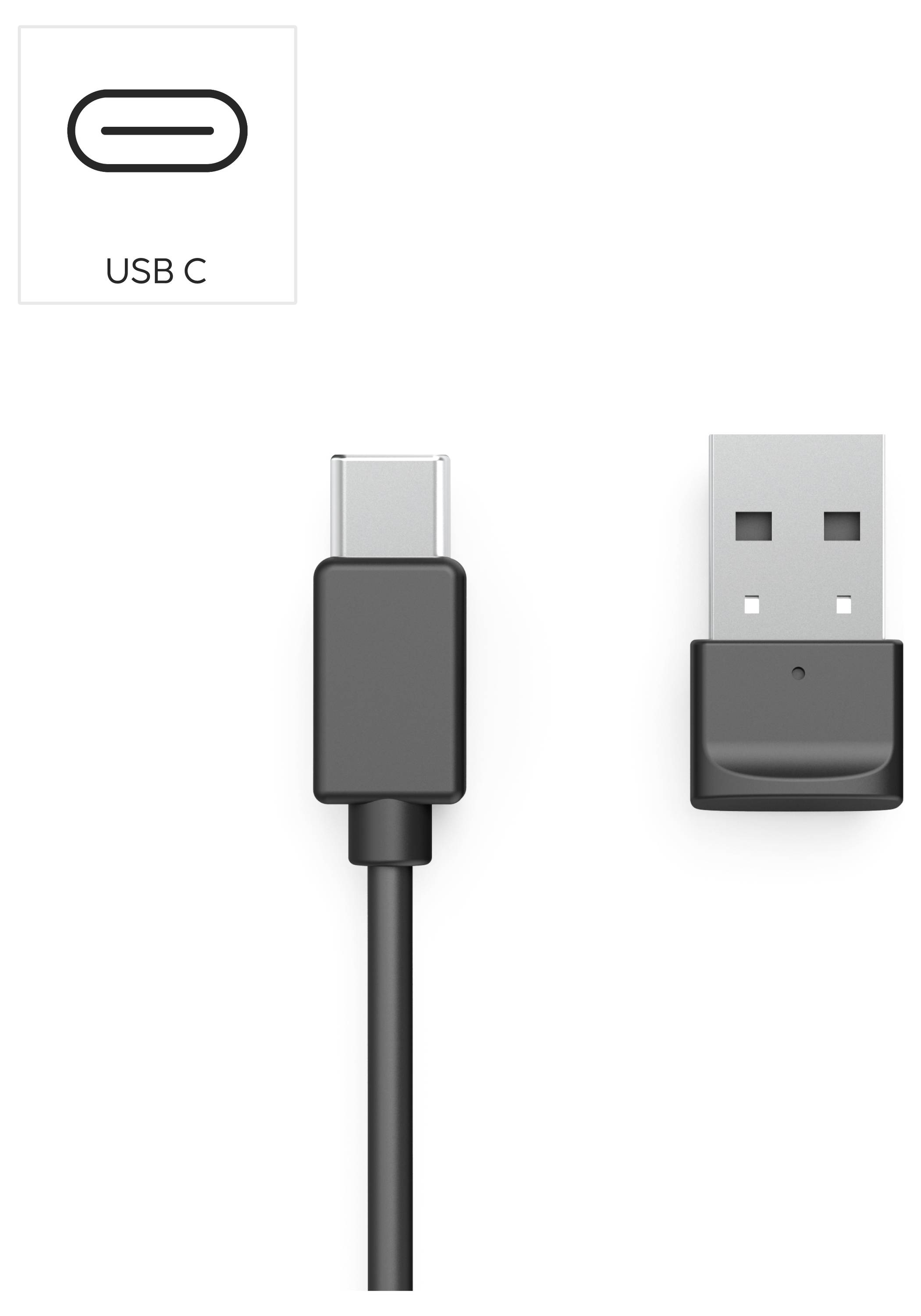 USB-C auf USB-A Kabel mit der Beschriftung „USB C