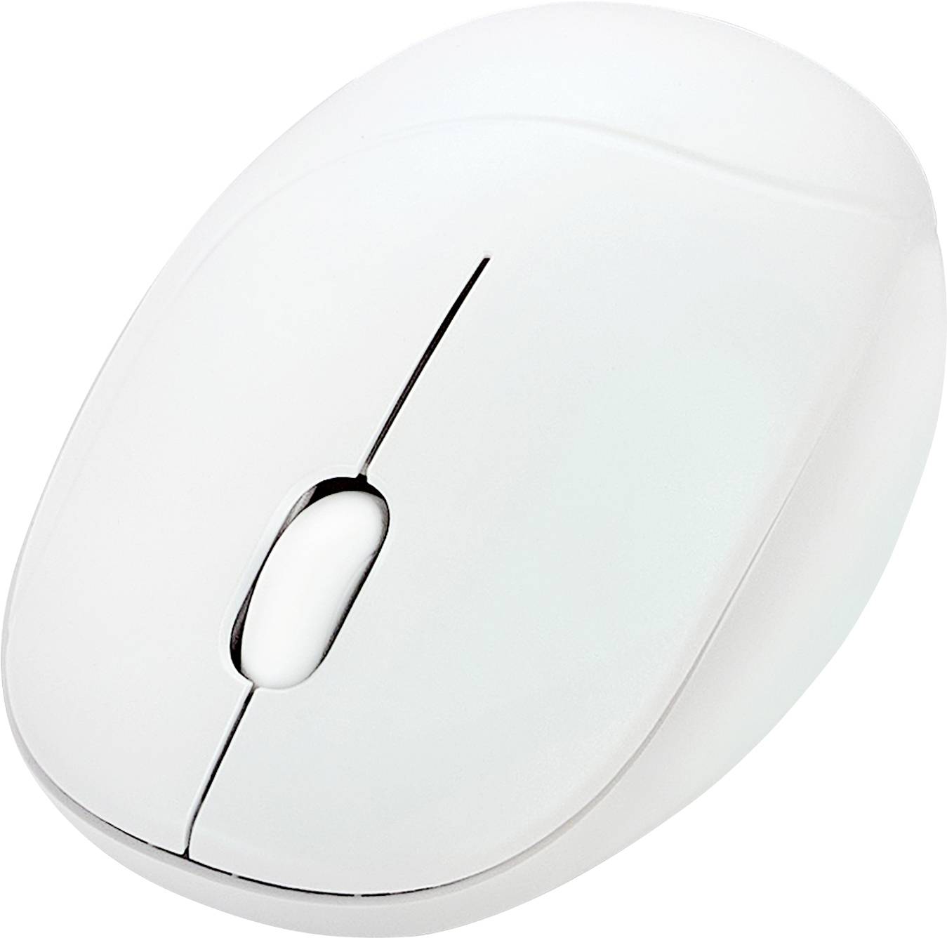 Eine weiße Computermaus mit elegantem, minimalistischem Design, ausgestattet mit zwei Tasten und einem Scrollrad.