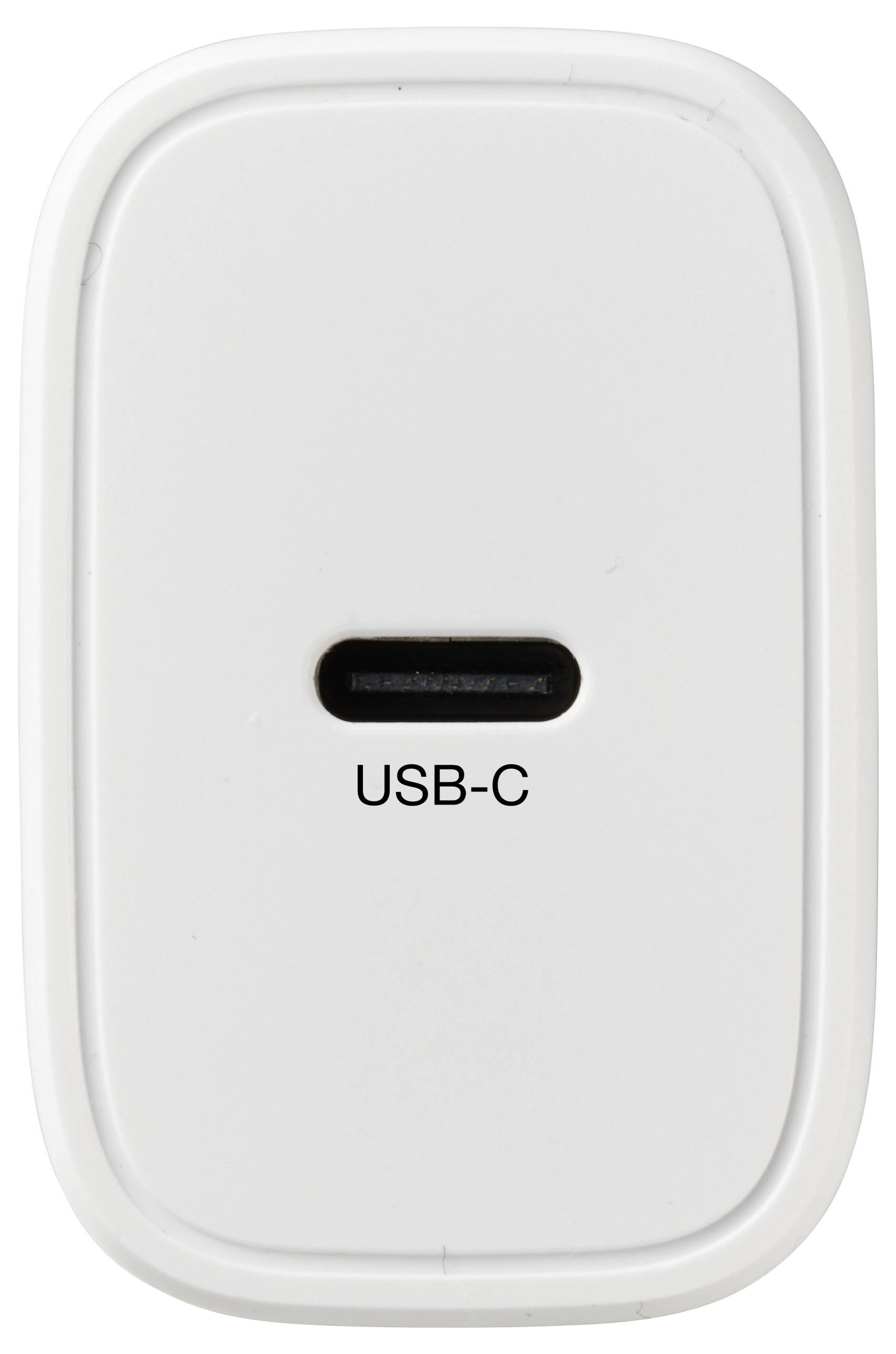 Weißes USB-C-Wandladegerät mit einem einzelnen Anschluss.