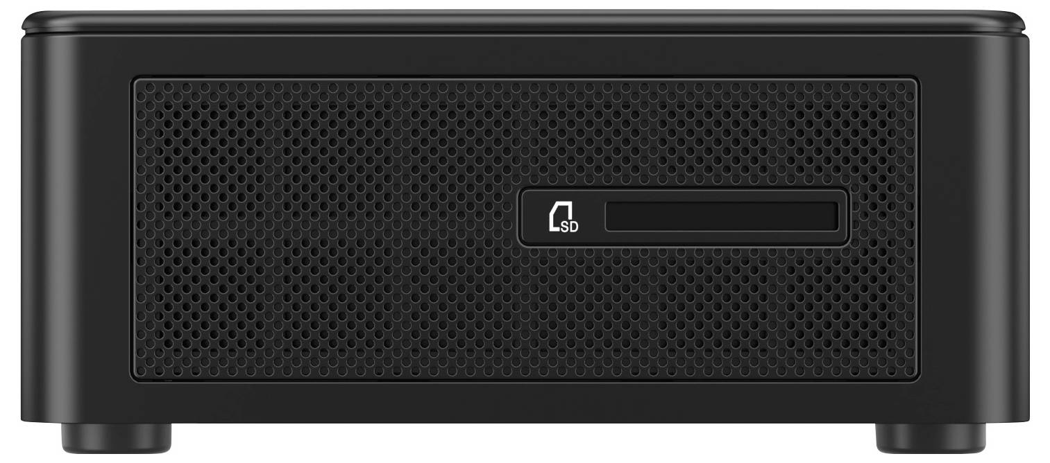 Eine schwarze externe Festplatte mit einer strukturierten Oberfläche und einem SD-Kartensteckplatz, der auf dem Frontpanel mit 