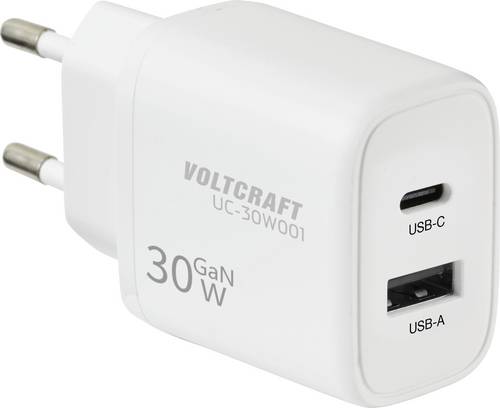 VOLTCRAFT UC-30W001 USB Ladegerät 30 W 1x USB-A, 1x USB-C® Fast Charge, USB PD 3.0 Weiß GaN