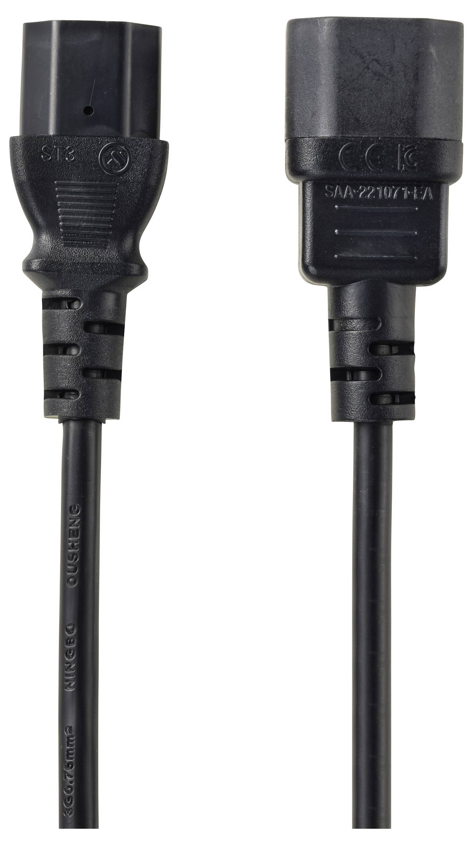 Renkforce Strom Verlängerungskabel Deluxe [1x Kaltgeräte-Stecker C13 - 1x Kaltgeräte-Buchse C14] 1.00m Schwarz