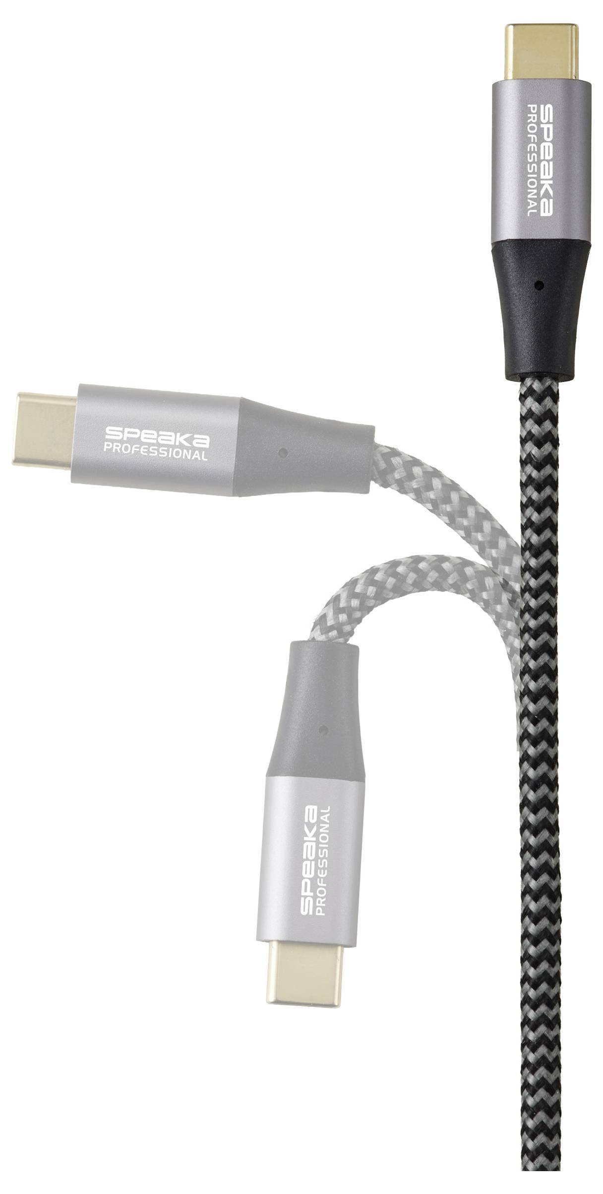 Ein geflochtenes, hochwertiges USB-C-Ladekabel mit verstärkten Steckern, das ein elegantes Design für professionelle Anwendungen bietet.