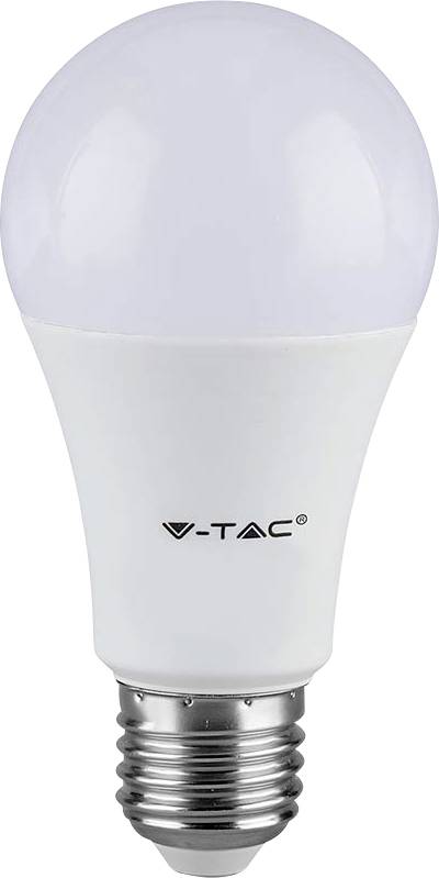 Eine weiße LED-Glühbirne mit einer Standard-Schraubfassung, beschriftet mit 'V-TAC'.