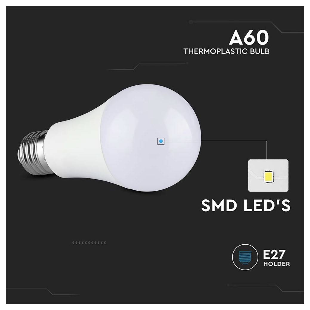 A60 Thermoplastik-Glühbirne mit SMD-LEDs, E27-Sockel.