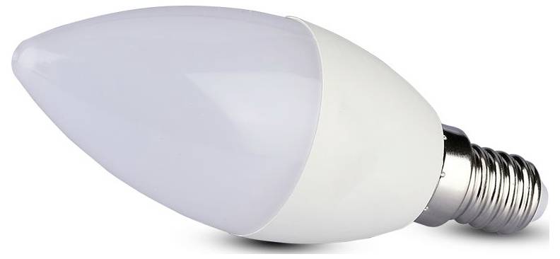 Eine weiße LED-Glühbirne mit Schraubsockel, seitlich liegend dargestellt.