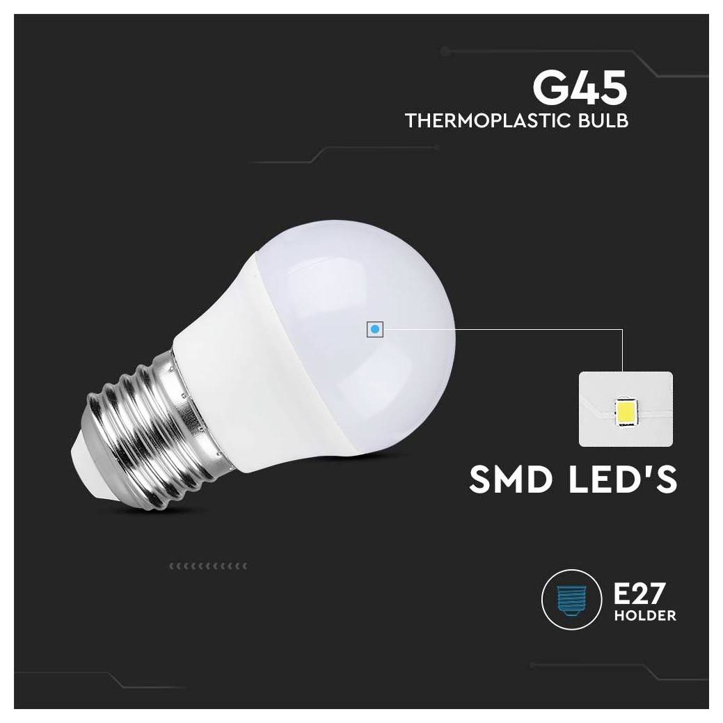 Eine Glühbirne aus Thermoplastik mit einer Höhe von 82 mm und einem Durchmesser von 46 mm wird vor einem schwarzen Hintergrund gezeigt.