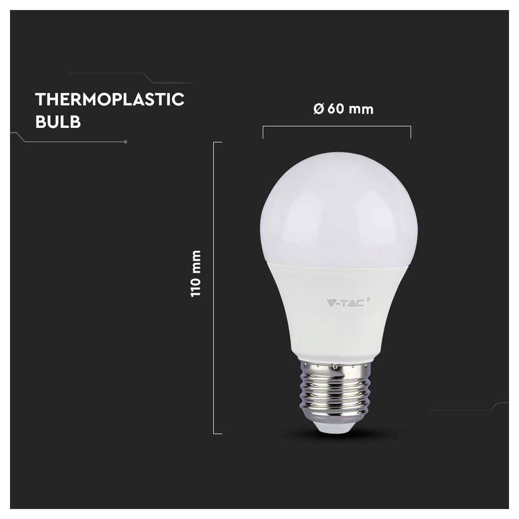 Eine Thermoplastikbirne wird mit folgenden Abmessungen dargestellt: 110 mm Höhe und 60 mm Durchmesser.