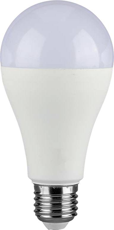 Eine LED-Glühbirne mit weißer Basis und mattierter Oberseite, konzipiert für standardmäßige Leuchten und als Beispiel für energieeffiziente Beleuchtungstechnologie.