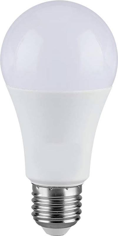 Eine LED-Glühbirne mit einer weißen, undurchsichtigen Oberseite und einer Metallfassungshülse, die für energieeffiziente Beleuchtung konzipiert ist.