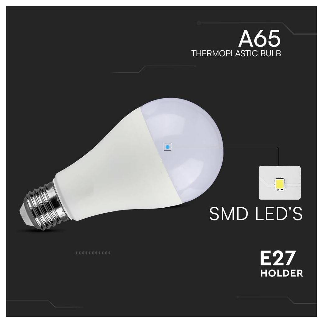 A65 Thermoplastik-Glühbirne mit SMD-LEDs, E27-Fassung.