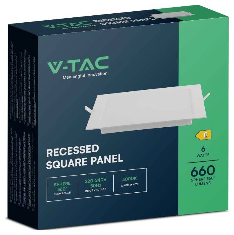 V-TAC Einbau-Quadratische Panelleuchte<br><br>6 Watt, warmweiß, 660 Lumen, 220-240V, 50Hz, 3000K