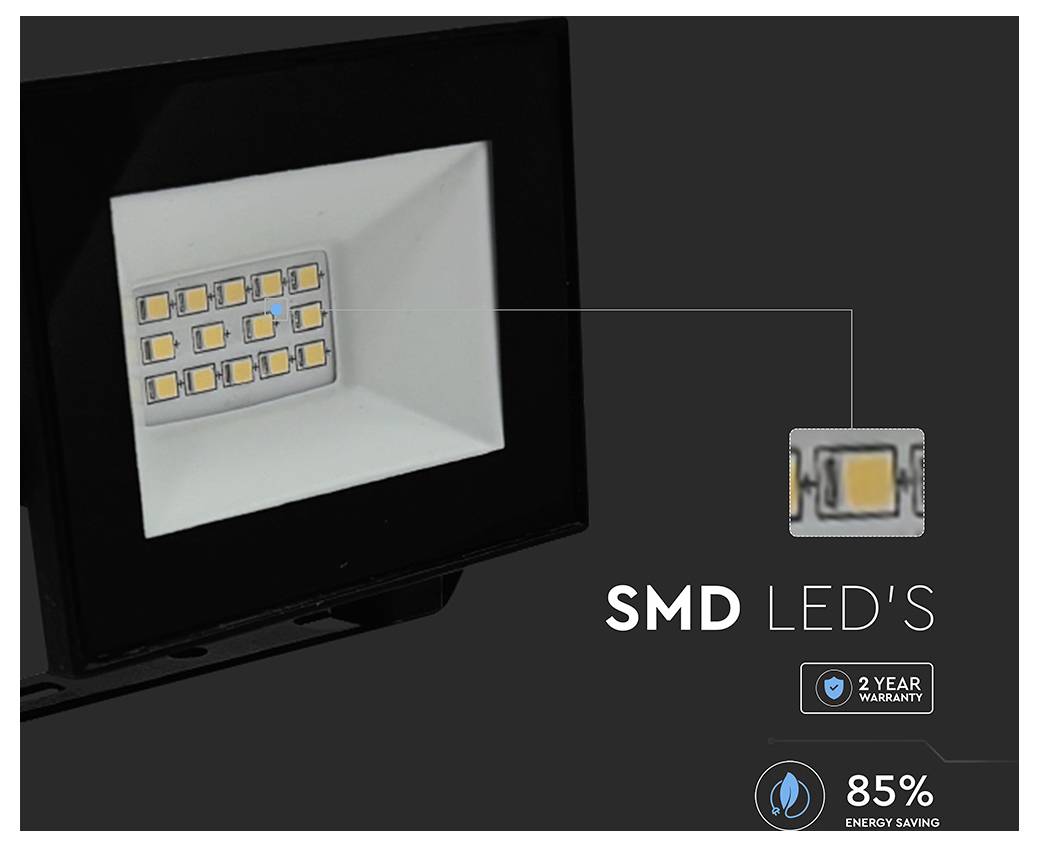 Nahaufnahme einer SMD-LED-Leuchte mit 2 Jahren Garantie. Bietet 85% Energieeinsparung.