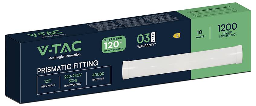 V-TAC LED Prismatische Leuchte: 10 Watt, 1200 Lumen, 4000K Tageslicht-Weiß, 120-Grad Abstrahlwinkel, 3 Jahre Garantie.