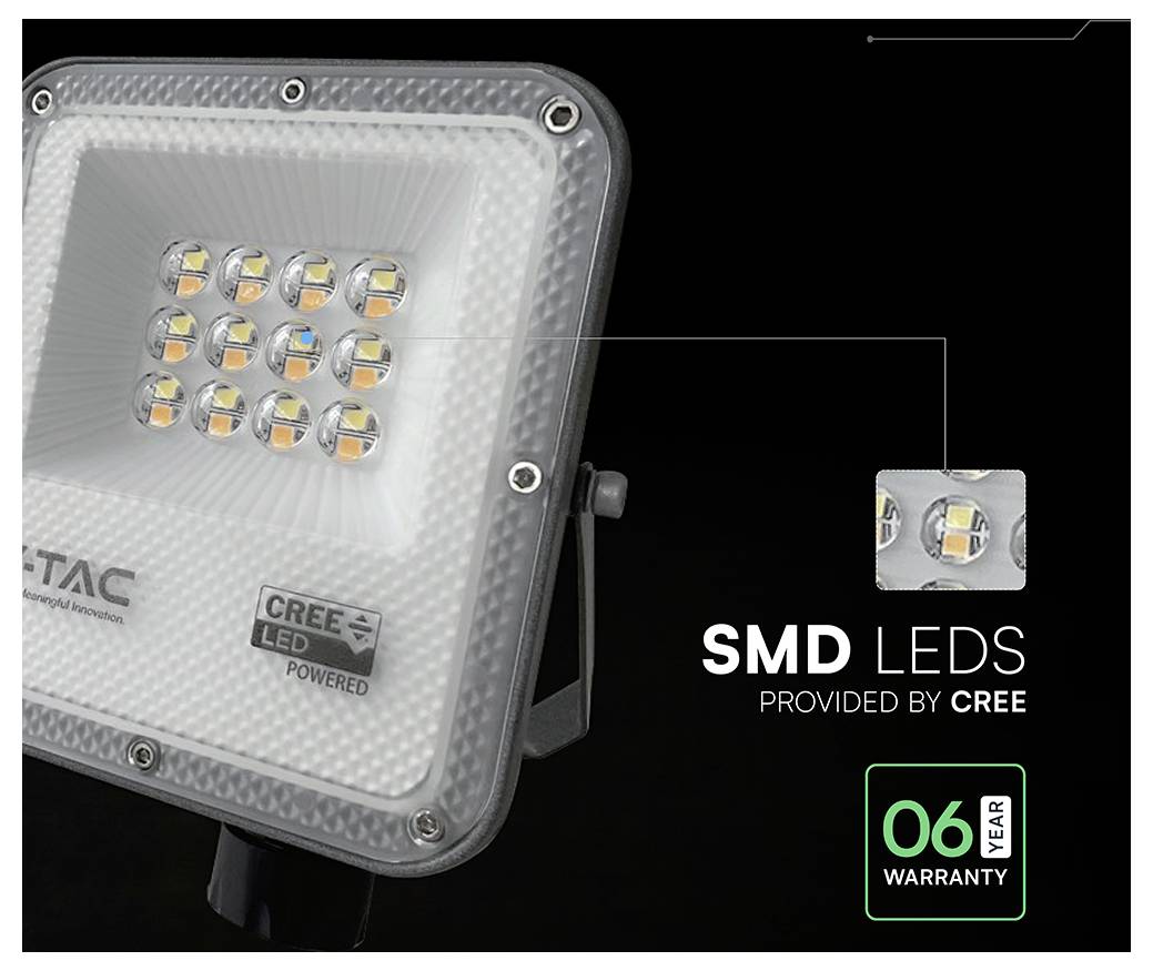 LED-Flutlicht mit Wasserspritzern, das seine IP65-Schutzart für Staub- und Strahlwasserbeständigkeit anzeigt.